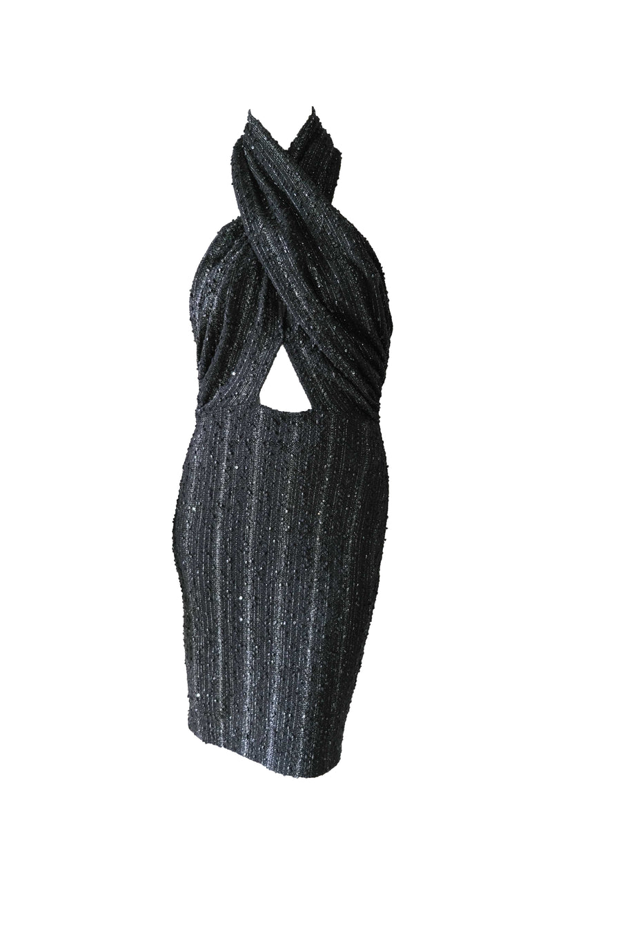 Halter Tweed Dress - Black