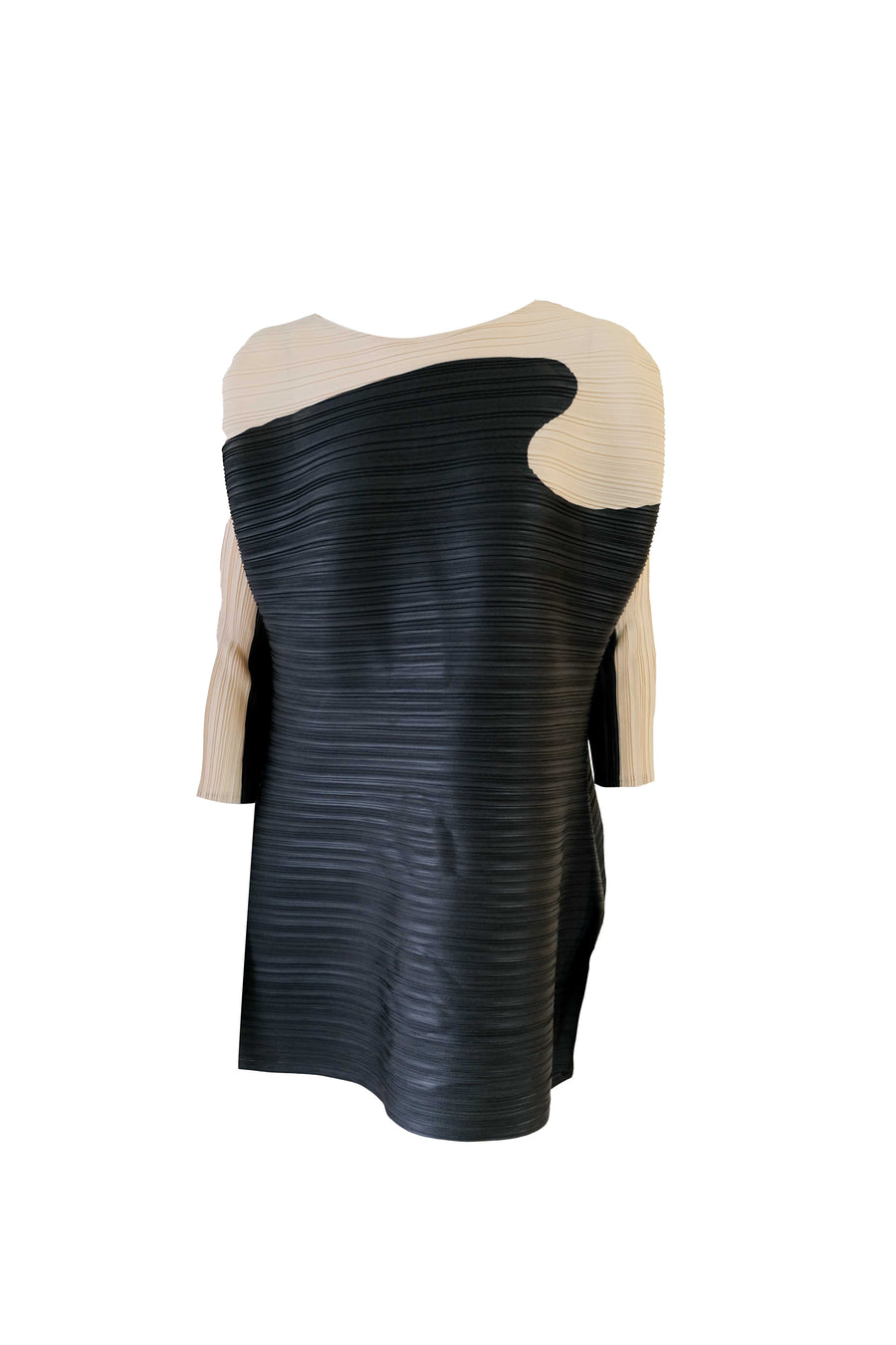 Pleated Dress 010 - Beige+Black